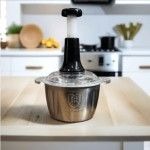 2 Litre 4 Blades Meat and Vegetable Manual Push Chopper with Stainless Steel Bowl